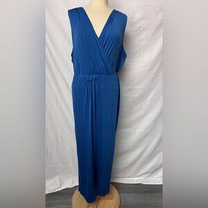 Slinky Brand Deep Blue Sleeveless Wrap Jumpsuit